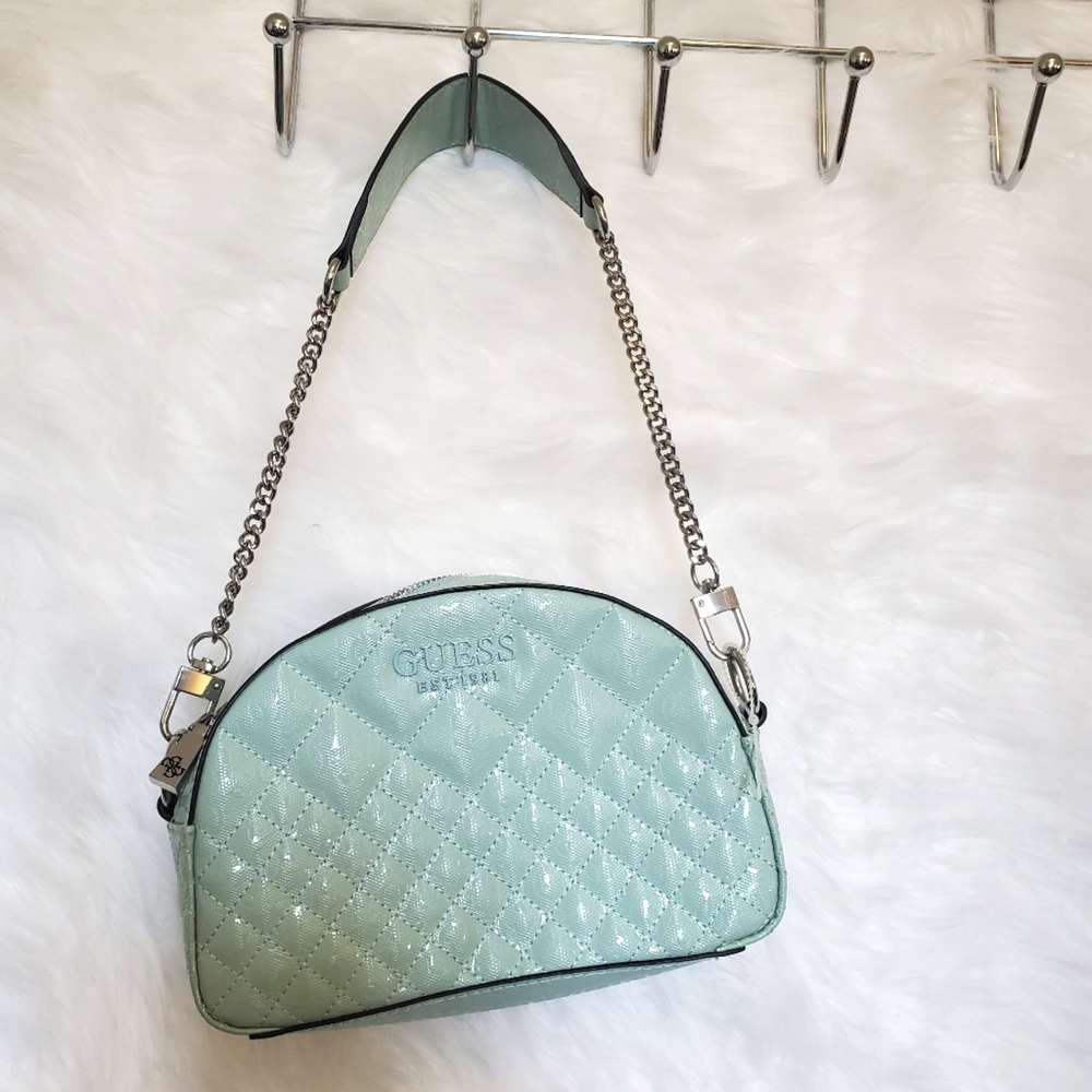 GUESS Marciano Light Blue Quilted Small Shoulder Handbag Purse